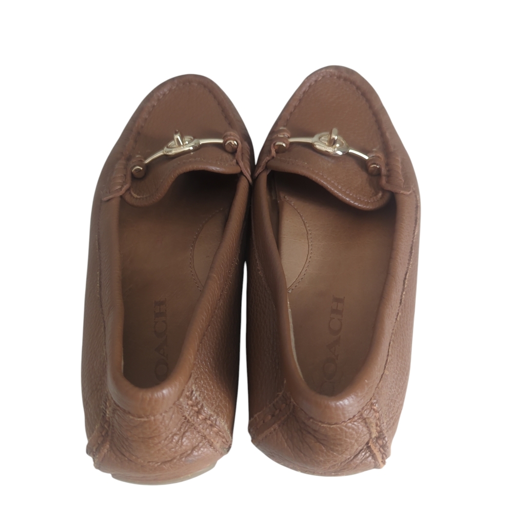 Coach Brown Leather Flats with Gold Detail - Picture 3 of 5